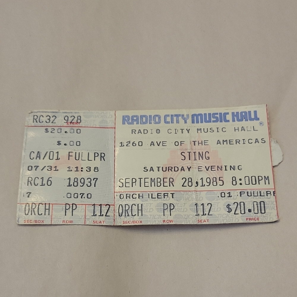 Vintage Radio City Music Hall Concert Ticket